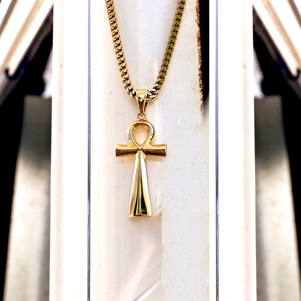 Micro Ankh Cross Necklace Pendant & Franco Chain - Image 3