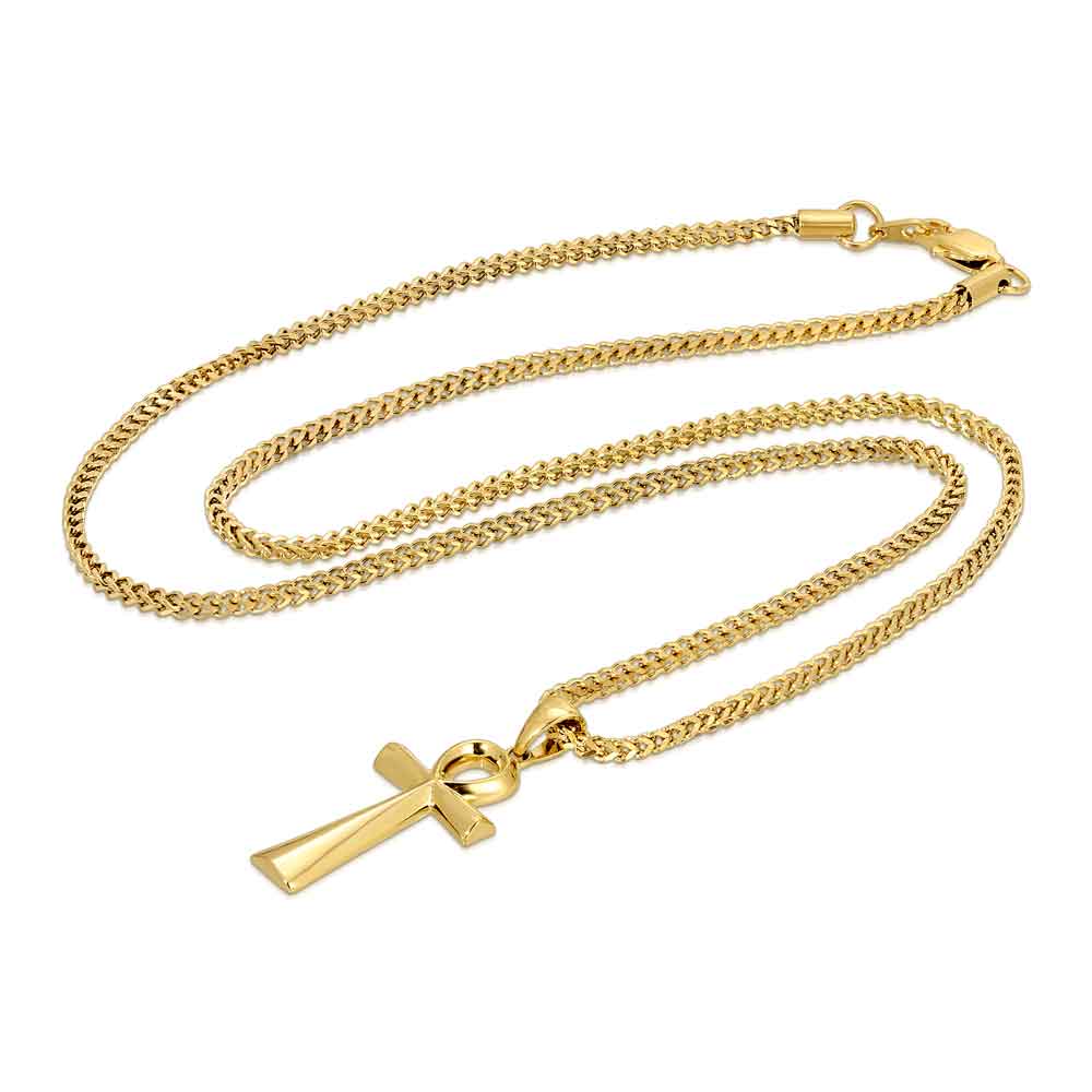 Micro Ankh Cross Necklace Pendant & Franco Chain - Image 4