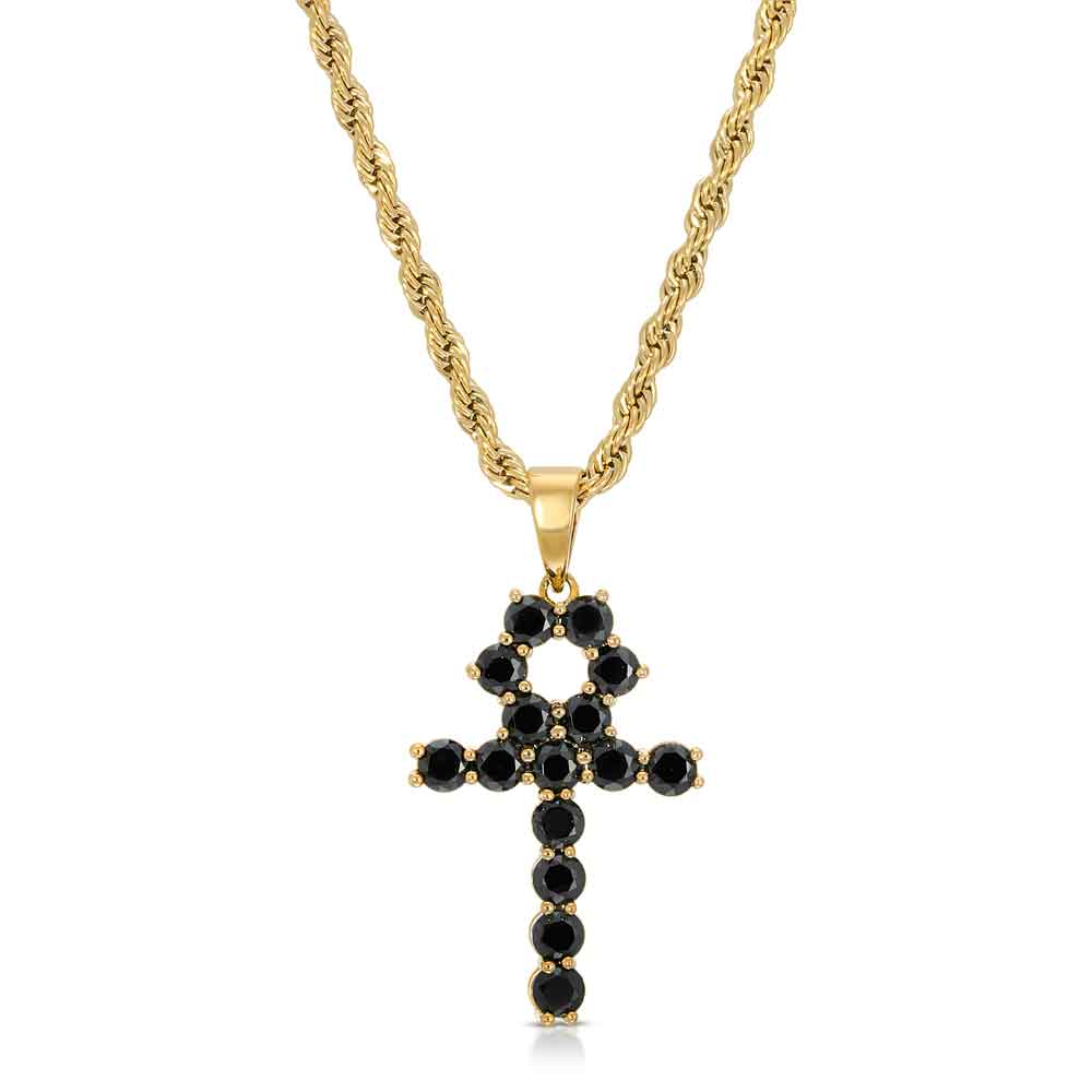 Micro Onyx Ankh Cross Necklace Pendant & Rope Chain - Image 3