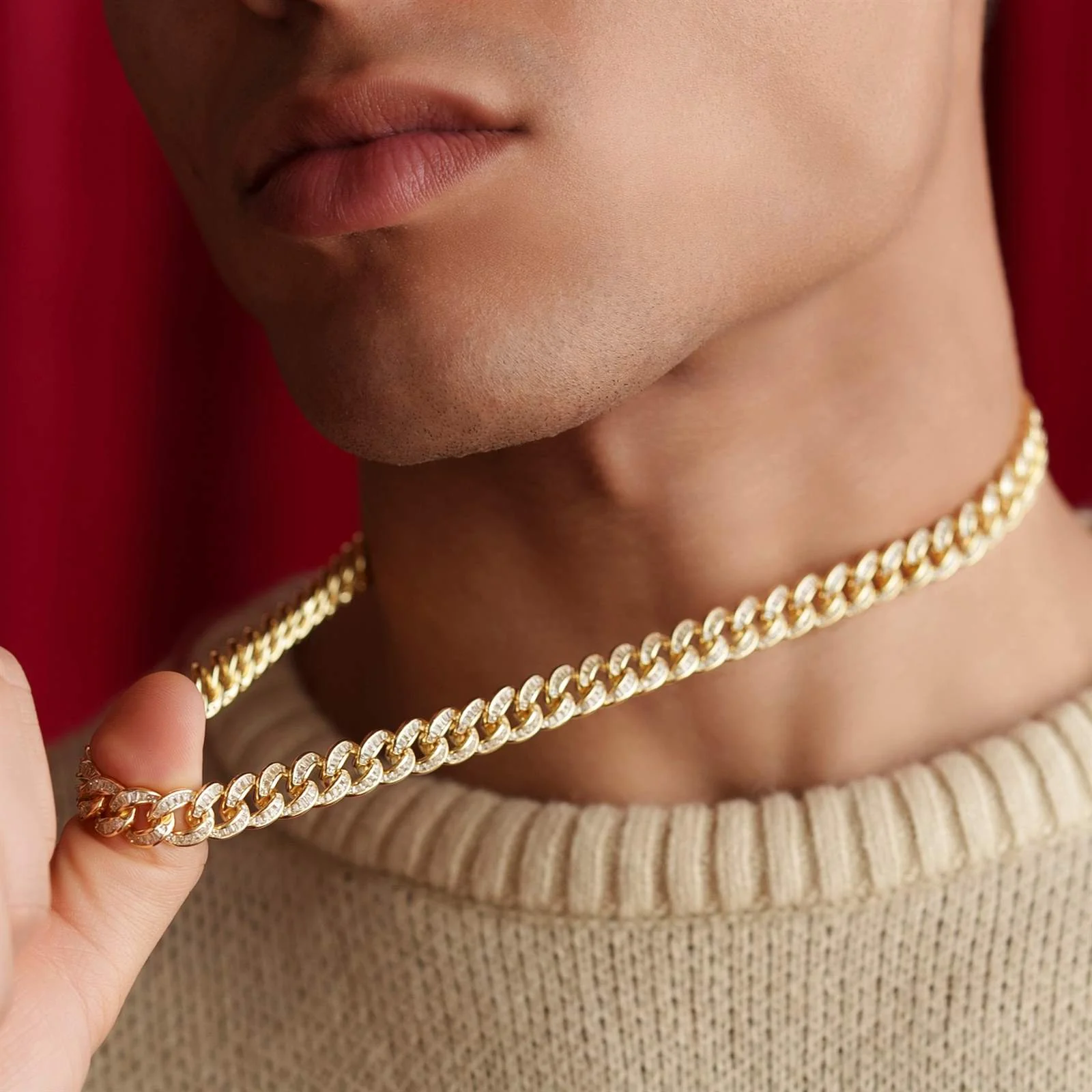 14k Gold Vermeil Diamond Baguette Cuban Chain - Image 3