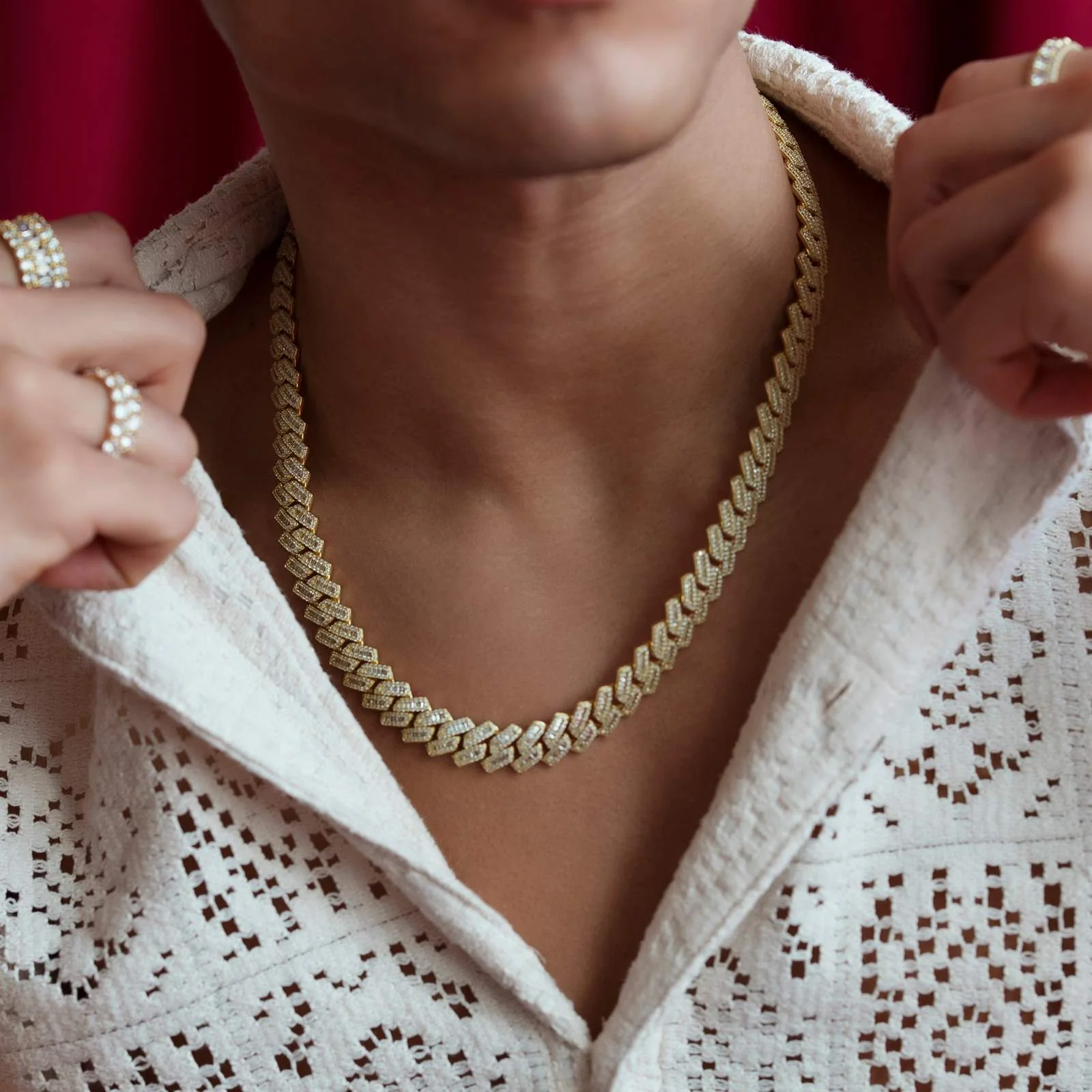 14k Gold Vermeil Diamond Monaco Cuban Chain - Image 3