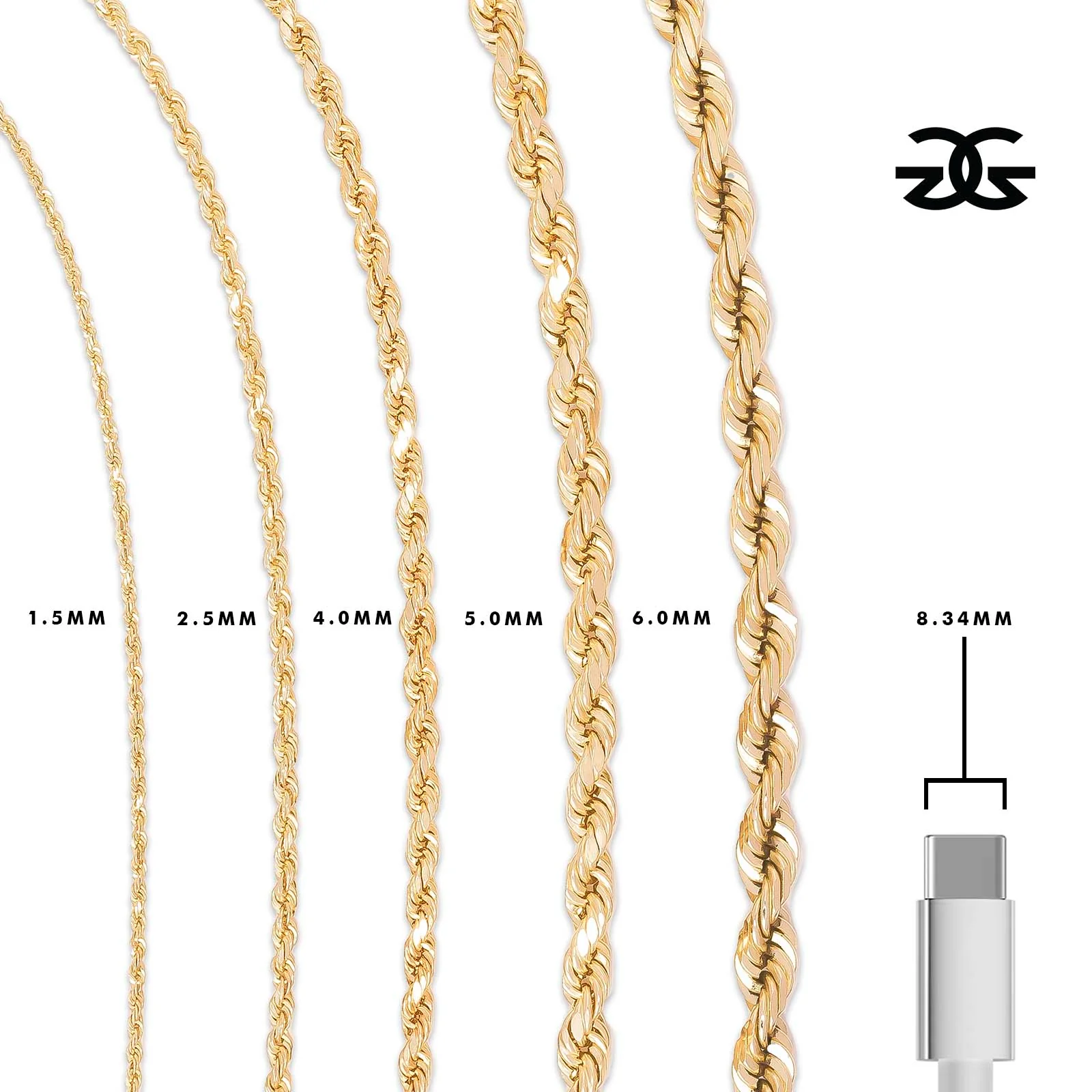14k Gold Italian Vermeil Rope Chain - Image 5