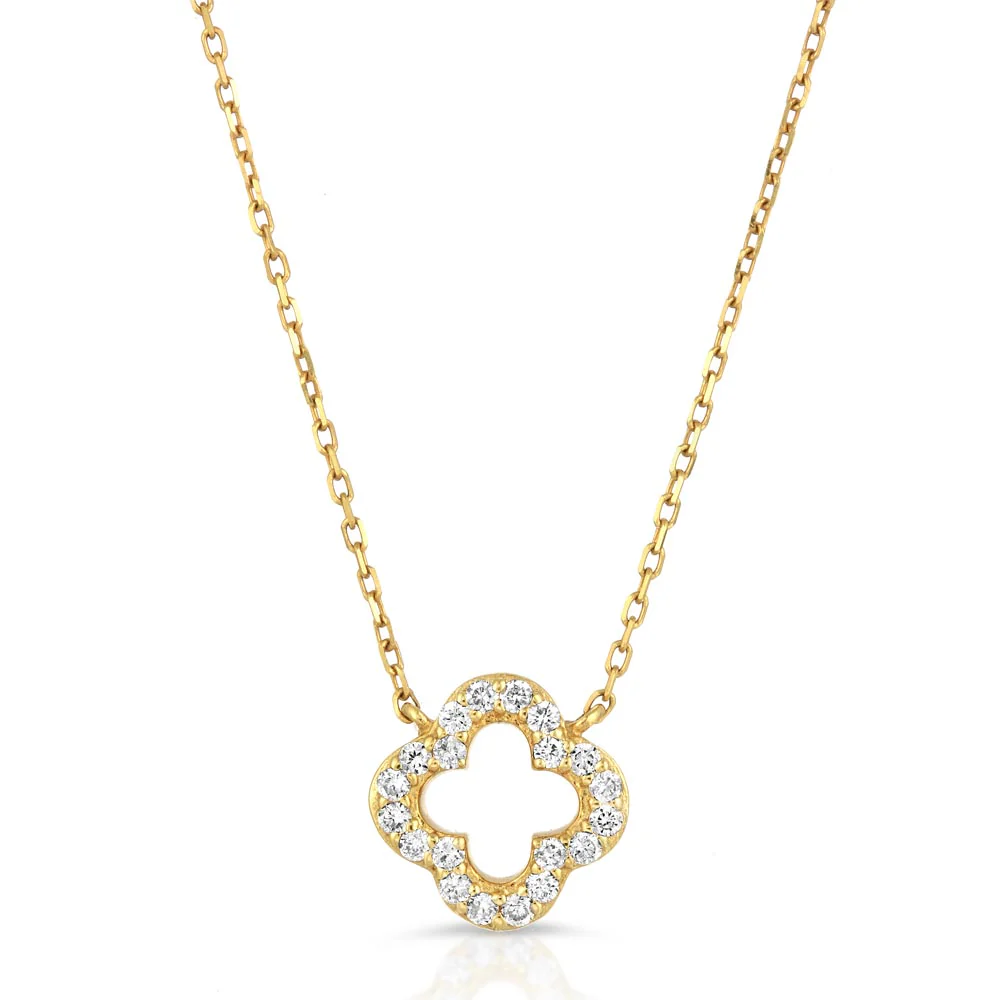 Women's 14k Solid Gold Diamond Clover Necklace Pendant - Image 4