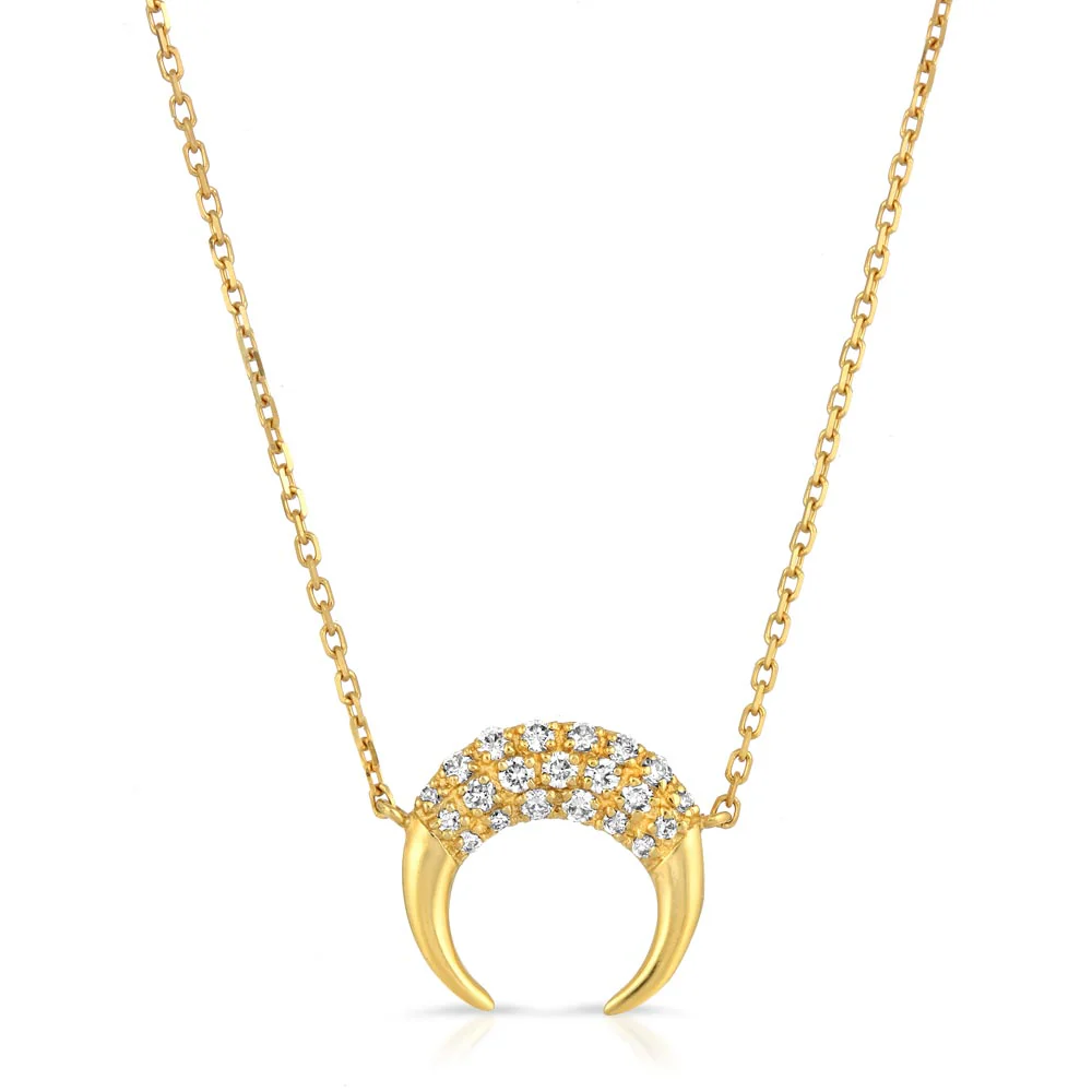 Women's 14k Solid Gold Diamond Crescent Moon Necklace Pendant - Image 3