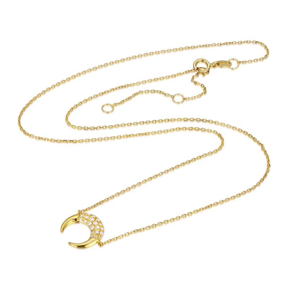 Women's 14k Solid Gold Diamond Crescent Moon Necklace Pendant - Image 4