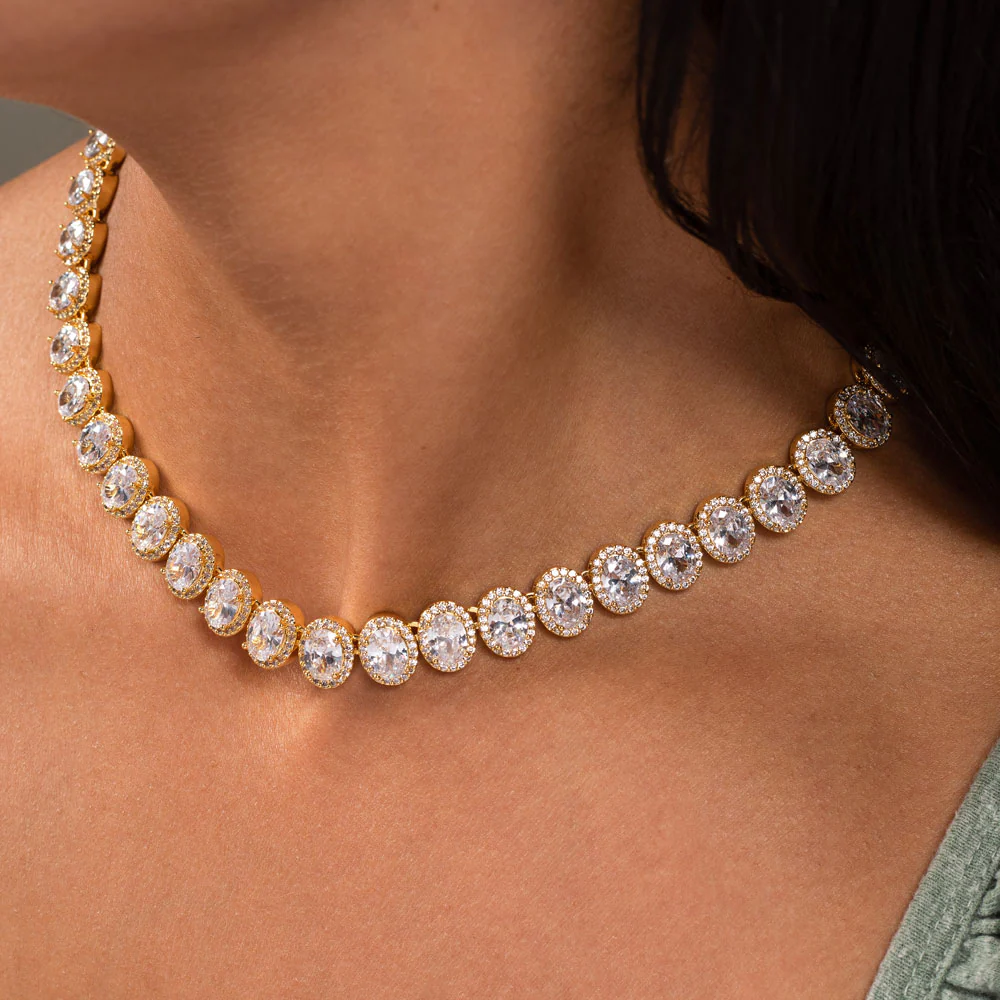 Women's Oval Diamond Tennis Chain Choker - Image 3