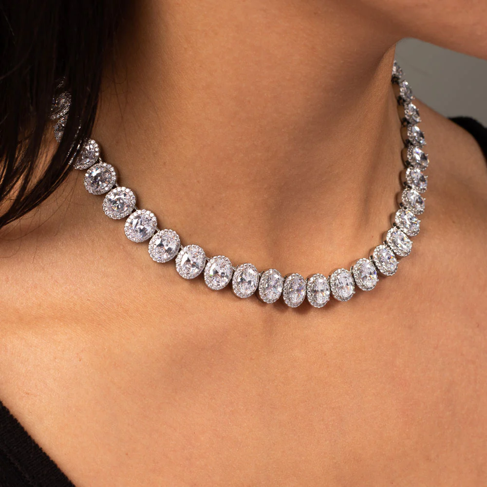Women's Oval Diamond Tennis Chain Choker - Image 4